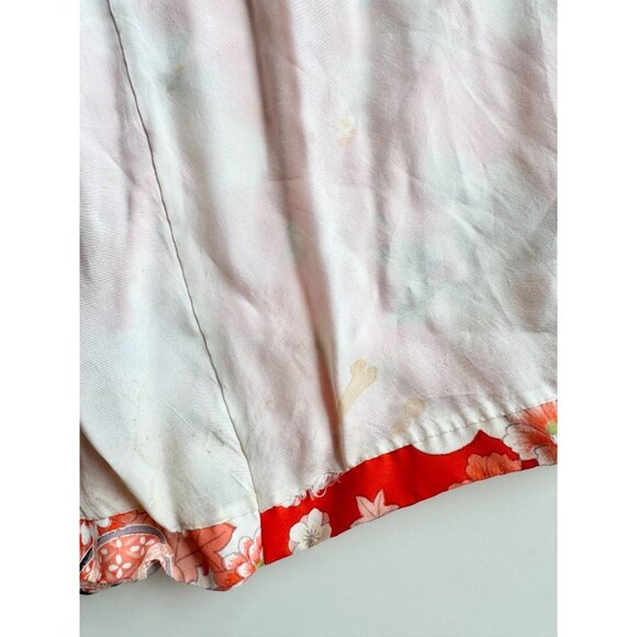 Vintage Made in Japan Red Oriental Japanese Floral Print Kimono, One Size - Picture 15 of 16